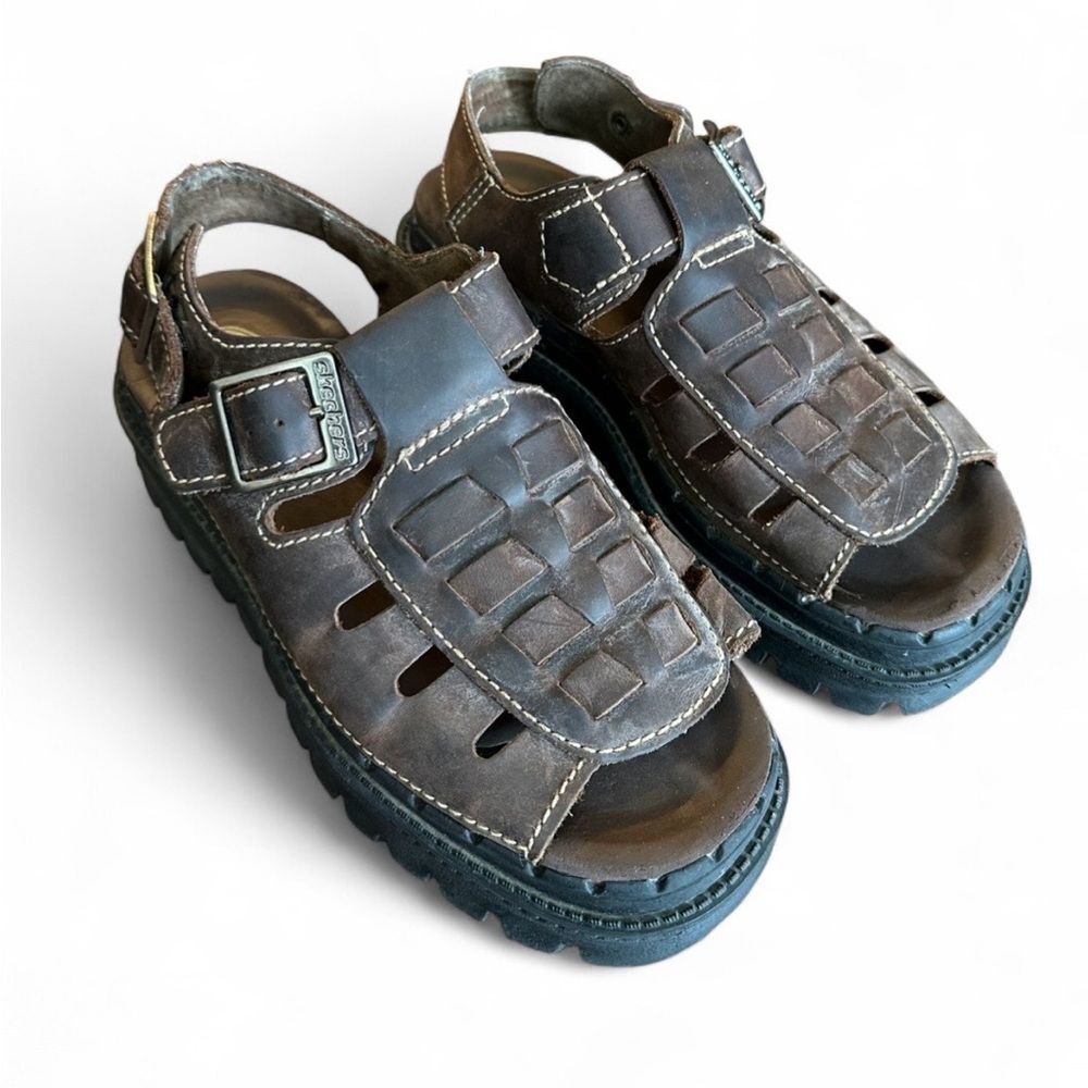 Sketchers Vintage Brown Leather Jammers Sandals